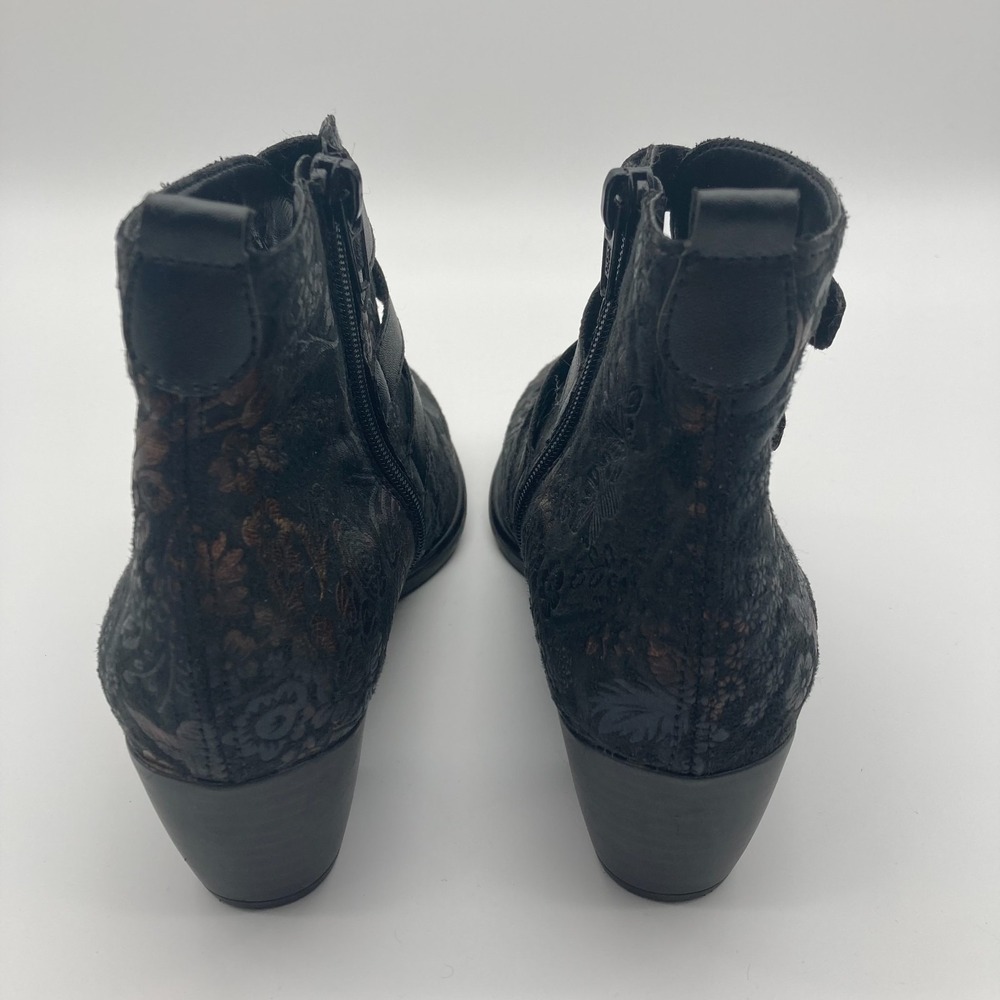 Remonte Black Floral Ankle Boots Bronze Metallic Buckle Side Zip EU 37 US 6.5-7 - Picture 7 of 13